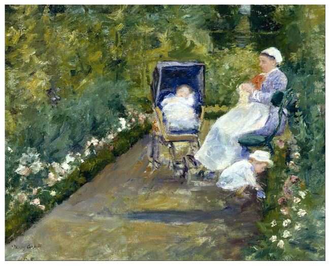 تصویر اثر کودکان در باغ ( پرستار ) از نقاشی های ماری کاست میباشد.